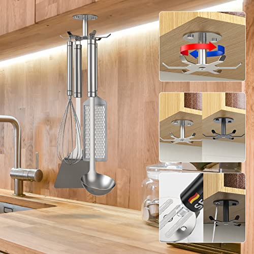 Funnacle 2pcs Under Cabinet Hooks Rotating Kitchen Utensil Holder 304 Stainless Steel Adhesive Utensil Hanging Rack for Kitchen Utensils/Tools/Towel/Knife(2, Brushed Nickel)… - Thumbnail 2
