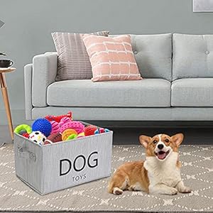   Linen-Cotton-Blend-Dog-Storage-bin-Dog-Toy-Basket-Storage-Bins-for-Dog-Toys-Perfect-for-Organizing-Pet-Toys-Blankets-Leashes-and-Food-Bamboo-Gray