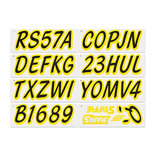 Image of Whipline Solid Black /Electric Yellow 3 inch Alpha-Numeric Registration Identification Numbers Stickers Decals for Boats & Personal Watercraft