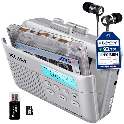 Cassette Player KLIM K7 - Lecteur Cassette Audio - Convertisseur Audio en MP3 - Microphone et Haut-Parleur intégrés - Batterie Rechargeable - Ecouteurs -...