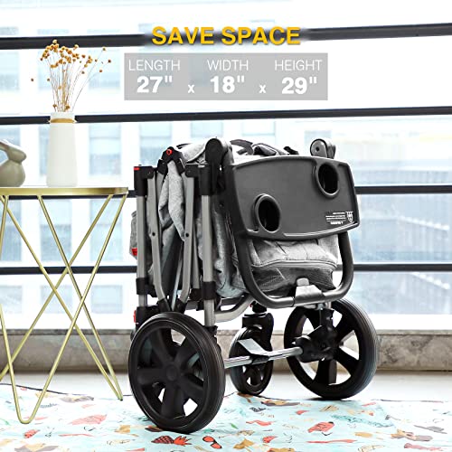 Ever Advanced Foldable Wagons For Two Kids & Cargo, Collapsible Folding Stroller With Adjustable Handle Bar,Removable Canopy With 5-Point Harness #TOP7