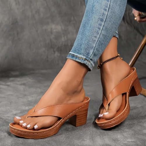 PRXD Women'S Solid Color Summer Chunky Heel Sandals, Slip On Open Toe Square Toe, Comfortable Heeled Sandals Mules, Women Comfortable Arch Support Wedges Flip Flops3