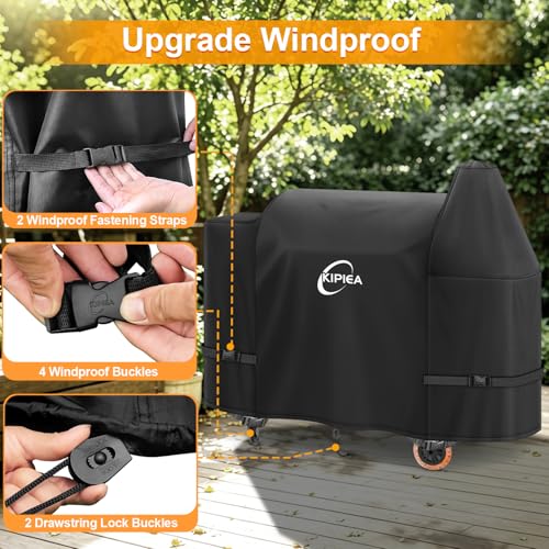 Image of Kipiea 600D Pellet Grill Cover for Pit Boss Sportsman 1100 & 1600, and Mahogany 1000 Series, Waterproof BBQ Smoker Cover, UV Resistant, No Tear, No Fading