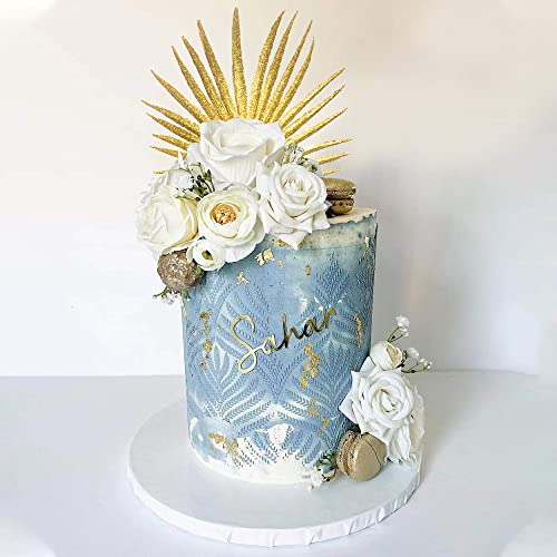 18 Pcs Natural Boho Cake Topper With Artificial Seeded Eucalyptus Leaves Stems Gold Balls Palm Leaves White Flowers 1M Hemp Rope For Diy Cake Decorations Wedding Baby Shower Birthday Party Supplies #TOP1