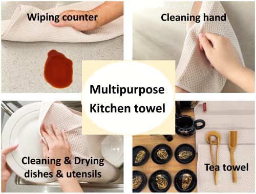 Aneway Kitchen Towels 100% Cotton Waffle Weave Dish Towel For Cleaning Drying Dishes Extra Absorbent And Soft, Dish Cloth,13 X 28 In(Beige-4 Pack) #TOP4
