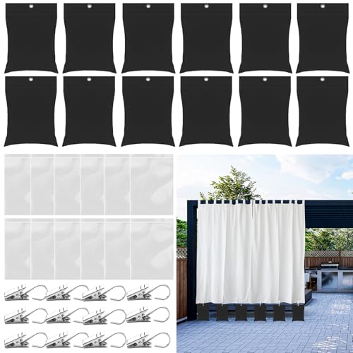 12 Pack Outdoor Curtain Weights 24oz Large Capacity Curtain Weights Bags Drapery Bottom Weighted Sandbag Bags with Sealed Bags & Clips for Drapes Pergola Cabana Gazebo Garden Yard