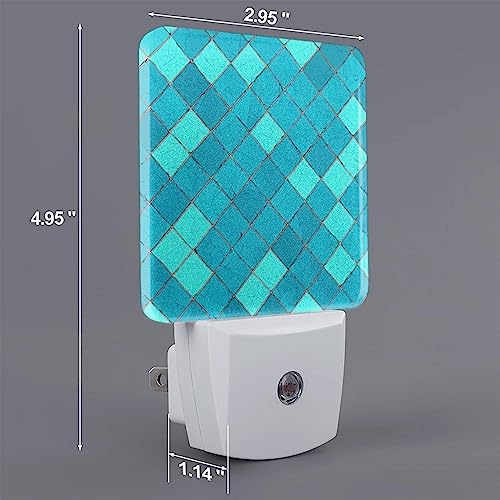 Image of Ocean Blue Turquoise Scales LED Plug-in Night Lamp 2 Piece Set, Auto Sensor Nightlights Set of 2 for Bedroom Bathroom