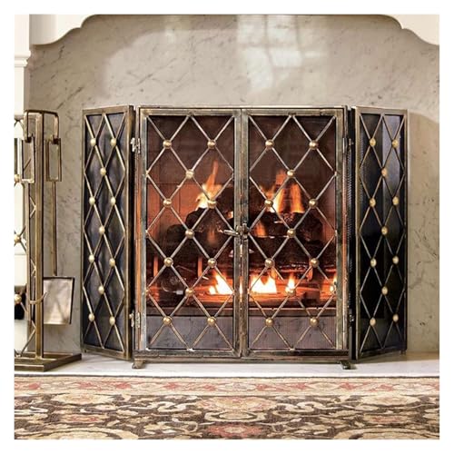 Schermo extra largo da 132 cm, con porte, resistente, in rete metallica, a 3 pannelli, per focolari a gas, caminetti a legna e caminetti esterni