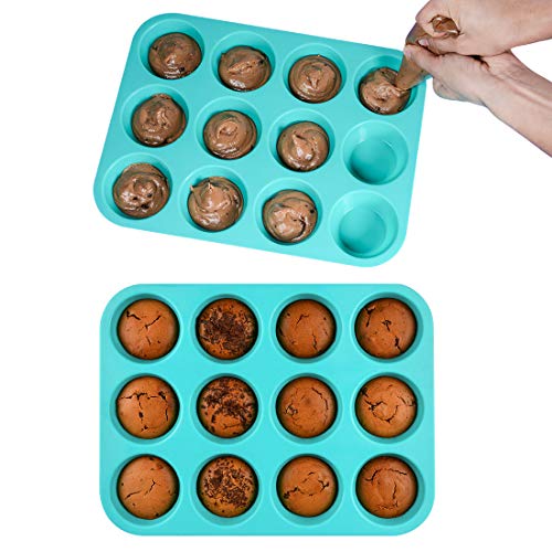 Caketime Silicone Muffin Pan Set - Cupcake Pans 12 Cups Silicone Baking Molds,Bpa Free 100% Food Grade, Pinch Test Approved, Pack Of 2 #TOP5