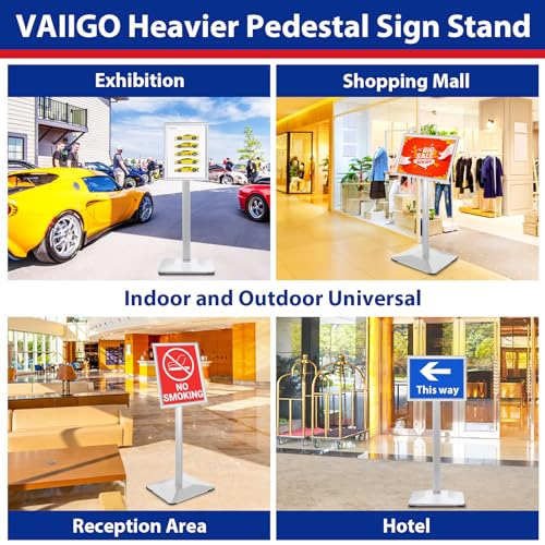 VAIIGO Sign Stand 8.5x11inch Pedestal Sign Holder Poster Stand 3Packs Adjustable Floor Standing Sign Holder with Heavy Duty Display Stand for Indoor Outdoor Business Store Sign Holders(Silver) by VAIIGO - Image 2