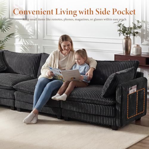 Image of Vesgantti 109 inch U Shaped Cloud Sectional Sofa, Comfy Corduroy Upholstered Sectional Modular Sofas for Living Room, Modern Modular Couch with 2 Ottoman Deep Seat, Dark Grey