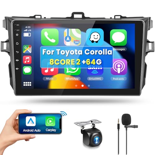 8 CORE 2G+64G Car Radio for Toyota Corolla 2009-2013 with Wireless CarPlay/Android Auto, Podofo 9 Inch 1280*720P IPS Touch Screen Stereo Android 13 GPS WiFi Bluetooth DSP SWC support HD Backup Camera