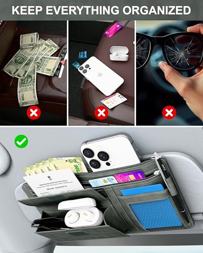 Image of FEDUS Pack of 2 Premium Car Sun Visor Organizer and Storage Car Document Holder, Sunglasses Holder for Car, Car All New Accessories Multipocket Pouch Auto Interior Accessories for Truck, SUV,Van
