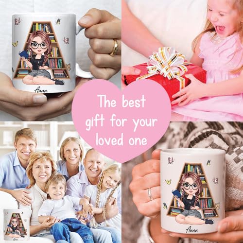 Image of Personalized Books Lover Mug, 11oz 15 oz Ceramic Coffee Cup, Just A Girl Who Loves Reading Books Design, Gift for Women Readers, Christmas (Alphabet-Girl)