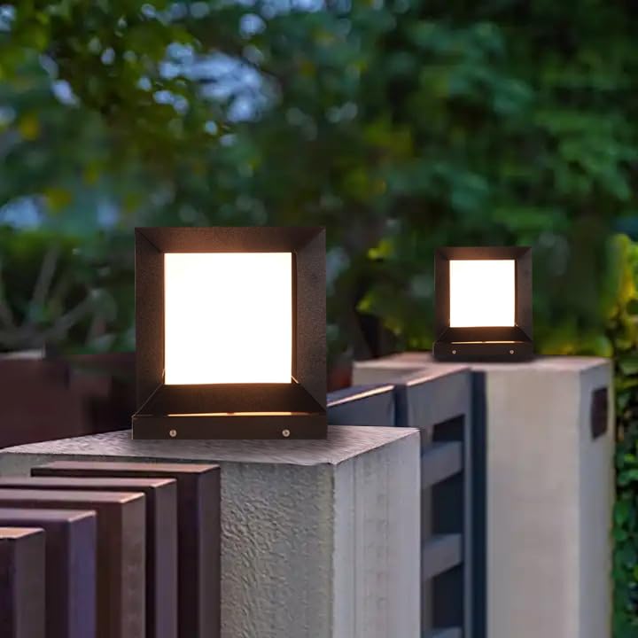 kinis Black and Milky Cube Classic Lamp/Gate Light/Outdoor Lamp/Outdoor Light/Pillar Light at Entrance Outdoor Home, Restaurant, Office, etc. (Pack of 2, Without Bulb)-picture-28