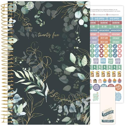 bloom daily planners 2025 Calendar Year Day Planner (January 2025 - December 2025) - 5.5” x 8.25” - Weekly/Monthly Agenda Organizer Book with Stickers & Bookmark - Eucalyptus, Green