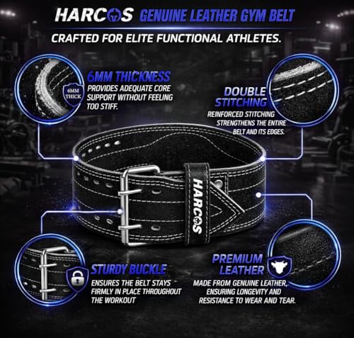 Image of Harcos Leather Weightlifting Gym Belt for Men & Women with Prone Buckle | Back Support Belt for Lifting, Squats, Deadlifts, Powerlifting & Strength Training | Adjustable Waist Workout Gym United states power lifting association & IPL Approved (Brown, XL)