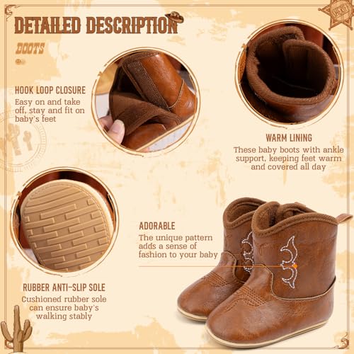 Sawimlgy Infant Baby Boys Girls Western Cowboy Boots Pu Leather Ankle Side Rubber Sole Boots Toddler Newborn Winter Snow Warm First Walker Crib Outdoor Shoes thumb #4