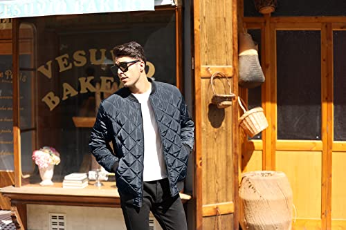 Image of Pengfei Mens Diamond Quilted Jackets Bomber Varsity Winter Fall Chunky Coats Outwear