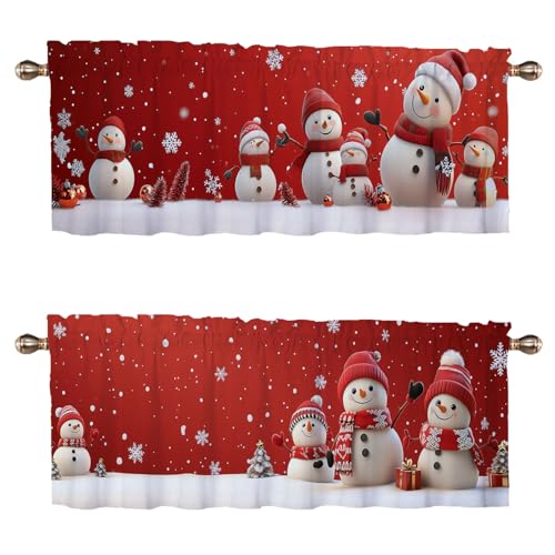 WUQIANQ Christmas Kitchen Curtains 2 Pack Cute Cartoon Snowman Xmas Red Decorative Decoration Window Valances Curtains Drapes for Kitchen Bedroom Window Treatment Valances 54x18in