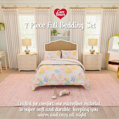 Image of Care Bears Classic Retro Rainbow Bedding 7 Piece Super Soft Comforter and Sheet Set with Sham, Full, (100% Official Licensed Product) By Franco Collectibles