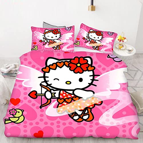 Bfrdollf Hello Kity Parure de lit pour bébé - 135 x 200 cm - Motif Hello Kity Cat - 100 % microfibre - Pour garçons et filles (9, simple 135 x 200 cm)
