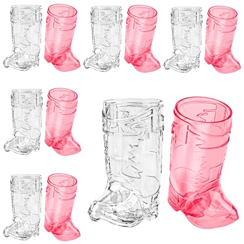 Image of Cowboy Boot Shot Glasses, 12 Pcs 1Oz Mini Plastic Boot Cups(Rose Red&Clear)
