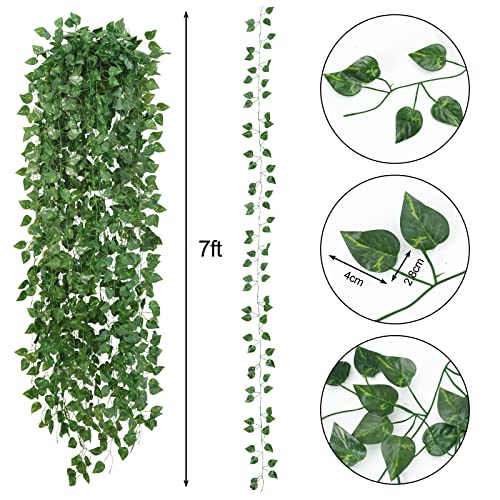 Cewor 14 Pack 101Ft Artificial Ivy Greenery Garland, Fake Vines Hanging Plants Backdrop For Room Bedroom Wall Decor, Green Leaves For Jungle Theme Christmas Party Wedding Decoration #TOP1