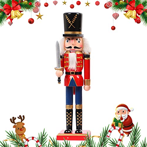 Weihnachtliche Nussknacker, 30cm Weihnachten Nussknacker Figur Weihnachtsschmuck Nussknacker Soldat Holz Nussknacker Puppe Ornamente für Weihnachtsfeier Hausdekorationen (Schwert) Cover