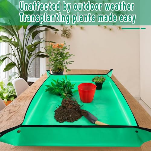 Image of Gardening Mat for Plant Transplanting and Mess Control Thickened Waterproof Potting Tray Succulent Potting Mat Portable Gardening Mat Plant Gifts for Women Men, (Green, 75x75 cm)