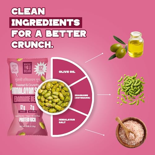 Image of Where You Bean Edamame Beans Snack (Himalayan Salt) - Crunchy and Dry Roasted Edamame Beans - High Protein Snacks, Keto and Vegan Healthy Snacks for Adults & Low Carb Asian Snack 0.9 oz (Pack of 8)