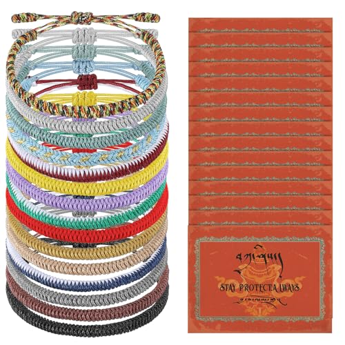 Yinkin 15 Pcs Authentic Tibetan Handmade Bracelets Blessed Tibetan Monks Dorje Knot Protection Bracelet And 15 Pcs Amulet Cards Multicolor Rope Bracelet For Men And Women cover