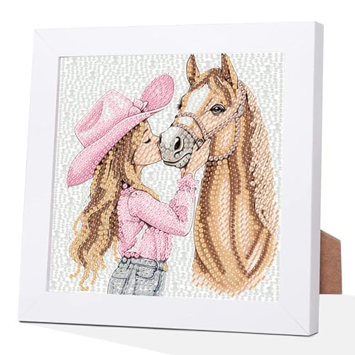 GHHKUD Pferd Diamond Painting Kinder mit Rahmen Diamant Malerei Set-Diamant Painting Bilder Kinder-Diamanten Painting für Kinder von 8-12 Jahren-Diamant Painting mit Geschenkbox(18x18cm)