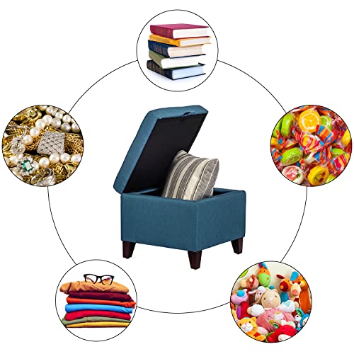 Adeco Square Fabric Storage Ottoman With Tufted Flip Top, 18X18X15 #TOP6