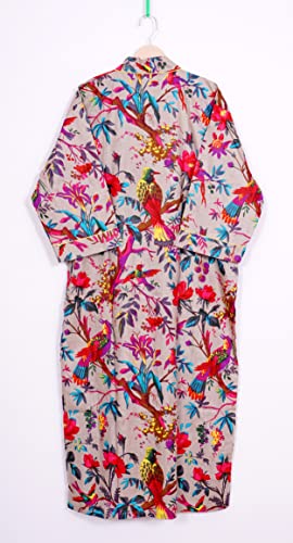 Image of Pure 100% Cotton Robe For Womens Bathrobe Dressing Gown Long sleepwear Free Size Kimono