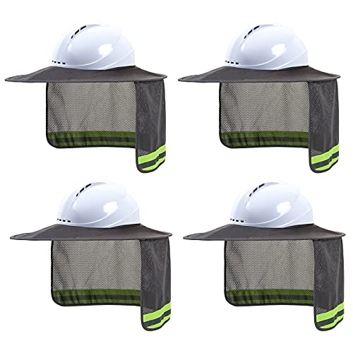 Image of Hard Hat Sun Shade, High Visibility Sun Visor Neck Shade with Reflective Strip, Full Brim, Man & Woman (Hard Hat Not Included), Grey, 4 Pack