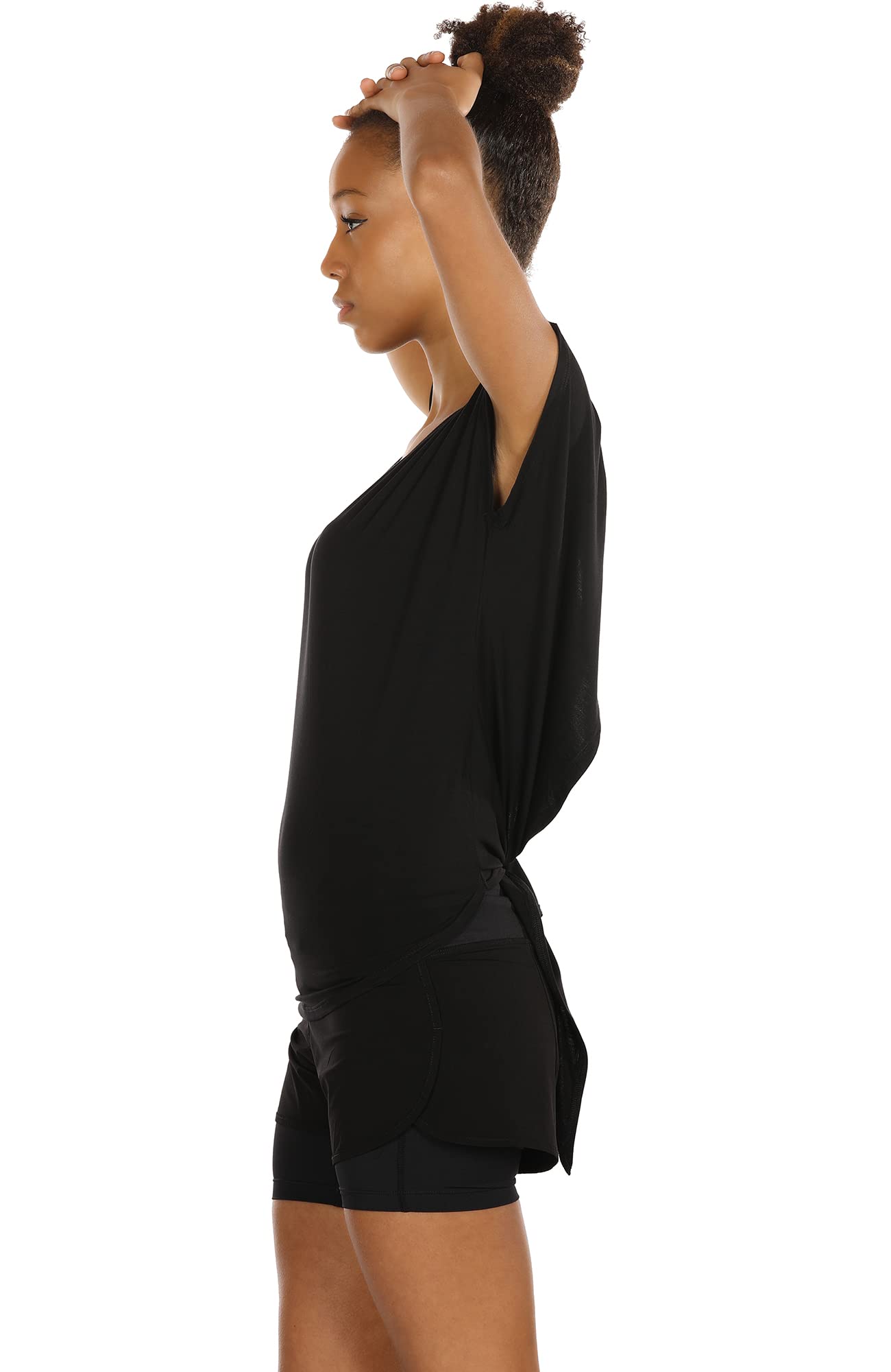 icyzone T-Shirts de Sport Femme Dos Ouvert Yoga Tops Manches Courtes Respirant Décontracté Tee Shirt, Lot de 2