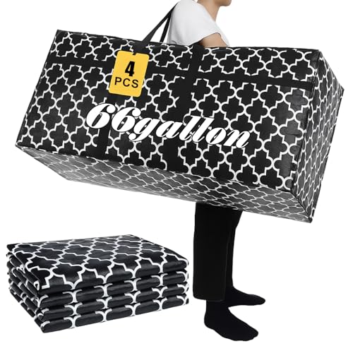 4 Pcs 66 Gallon Large Moving Bags with Zipper and Handles Heavy Duty Extra Large Totes Storage Duffle Bags for College Dorm Travel Clothes Toys Blankets Bedding Moving Travel(Plaid)