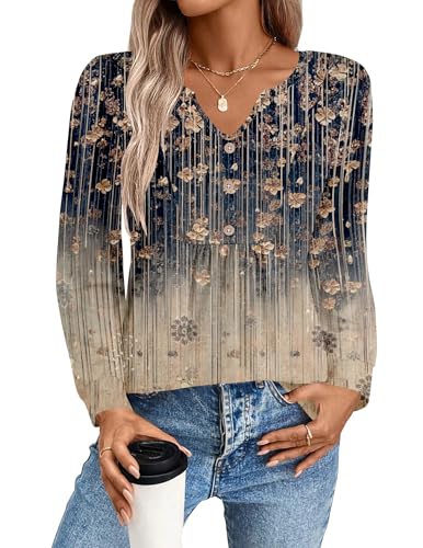 Image of Zeagoo Womens Long Sleeve Tops Fall V Neck Shirt Casual Pleated Tunic Top