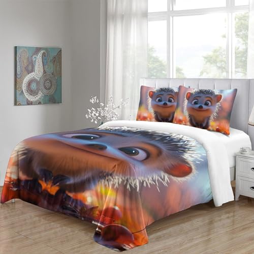 Parure de lit hérisson imprimé 3D en microfibre 200x200 cm avec taies