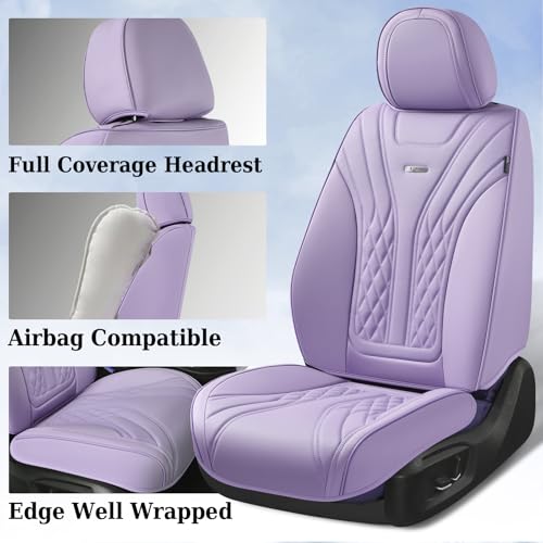 Image of Coverado Car Seat Covers Full Set, 5 Seats Front Seat Cover and Back Seat Covers for Cars, Automotive Seat Covers Leather Waterproof Seat Covers, Purple Car Seat Protectors Universal for Cars
