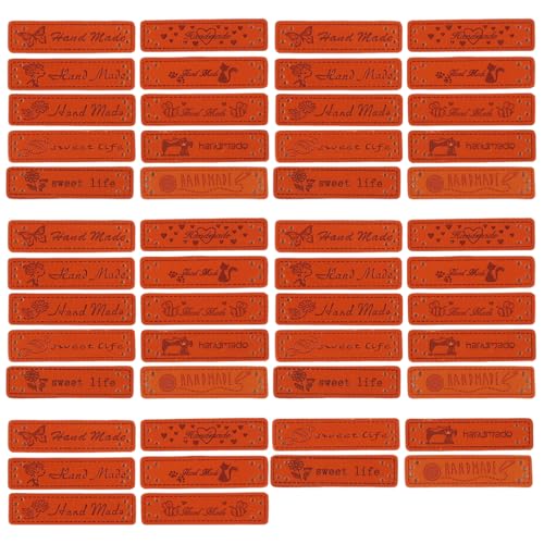YUVKIN 50 Etiquetas de Cuero Microfibra Hechas a Mano con Agujeros Preperforados Varios Diseños para Coser en Sombreros y Ropa Artesanal (10 Modelos)