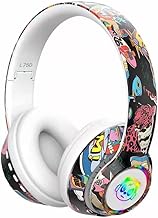 Auriculares Bluetooth, auriculares LED plegables inalámbricos, auriculares para juegos de deportes electrónicos en vivo, graffiti pintado a mano (color: blanco)