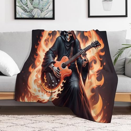 Couverture Polaire Squelette Guitare Facile à Manipuler et Laver