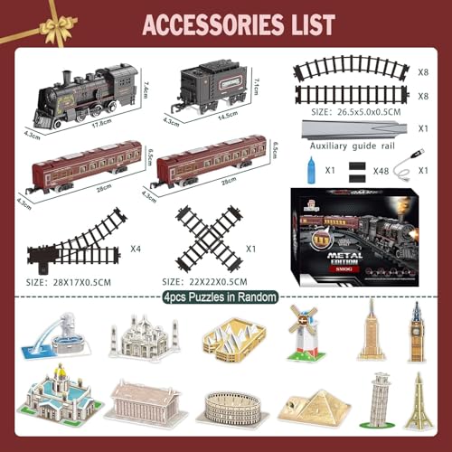 Image of Electric Train Sets for Kids Metal Alloy Christmas Train Toys Steam Locomotive, Glowing Passenger Carriages, Luxury Tracks, Light & Sounds Rechargeable Birthday Gifts for Boys Girls Red 