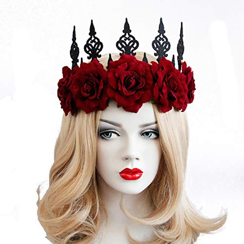 Vintage Red Rose Queen Hair Band, Halloween Christmas Headbands Headdress For Women And Girls, Perfect Hair Accessories Floral Flower Crown For Ball Party Masquerade And Cosplay. (Red) #TOP30