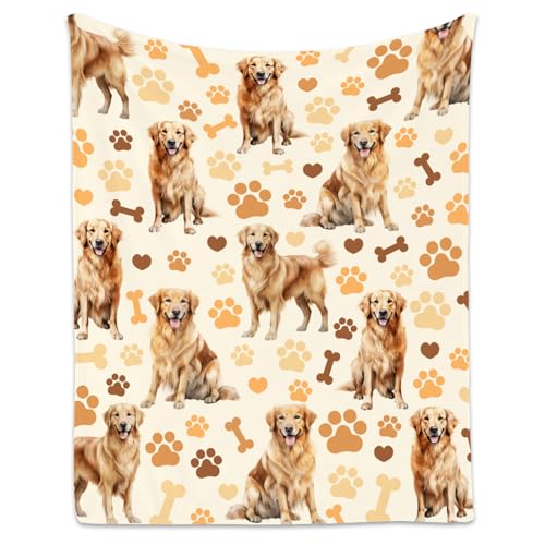 Golden Retriever Blanket with Girls Boys, 50x60 Inches Blanket with Dogs on it, Cozy Soft Throw Gifts for Dog Lovers, Cute Flannel Throw Blankets for Bed Travel