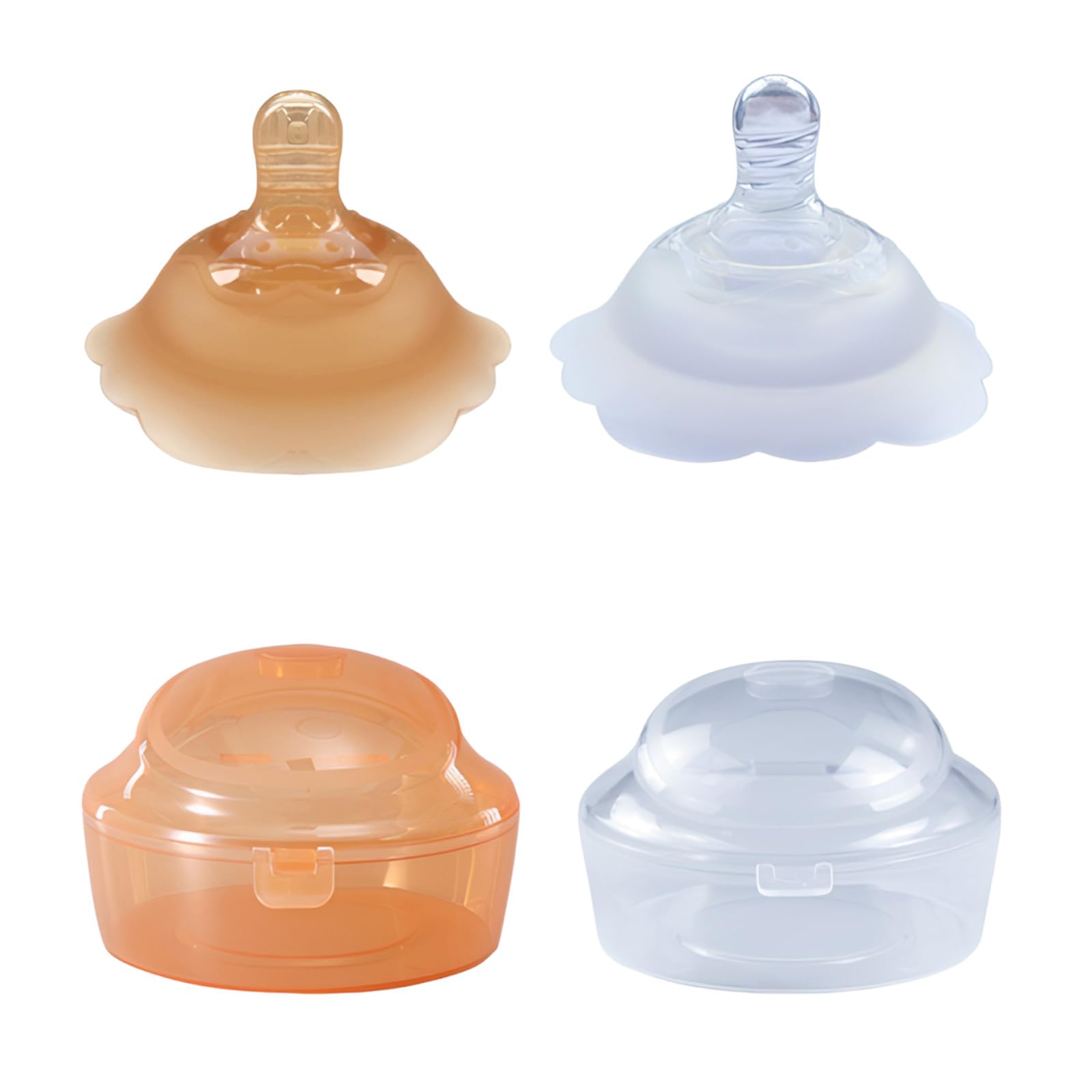 Nipple Shield for Breastfeeding New Born, Nipple Shield for Women Breastfeeding, Helps with Flat and Inverted Nipples, Supports Proper Latch, Silicone Material, Pack of 2 Pieces in Beige and Clear-image-5