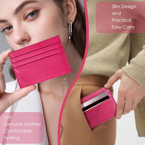 Image of M-Plateau Super Slim Genuine Leather Credit Card Wallet | Card Holder, Small Wallet for Man and Women with 6 Card Slots and 1 Pocket (Rose Red)