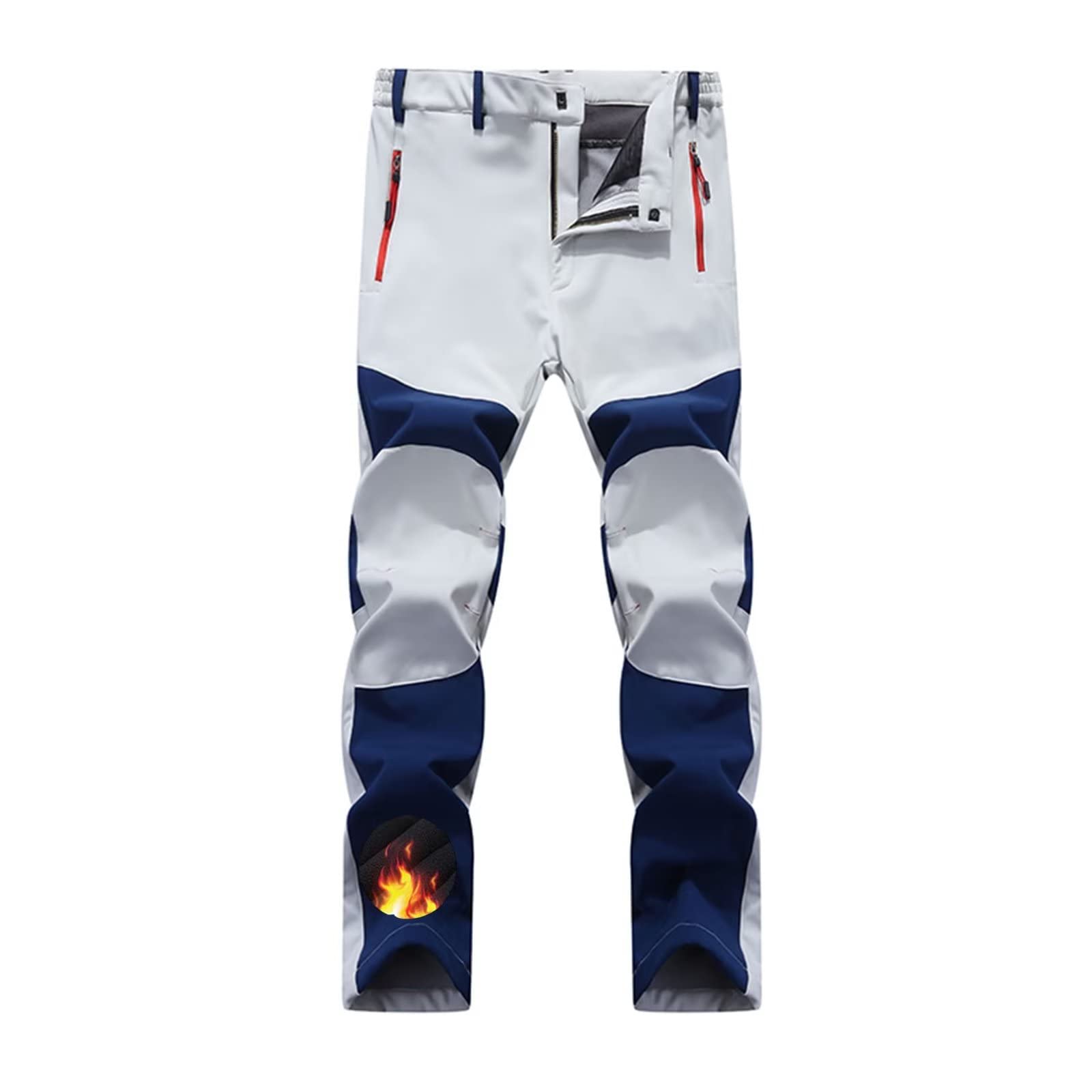 Rivccku Men's Waterproof Softshell Fleece Lined Outdoor Walking Trousers Warm Thicken Padded Hiking Ski Pants with Pockets